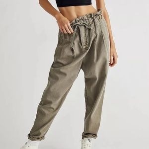 Free People Margate Pleated Trousers Paper Bag Drawstring High Rise Cargo Pants